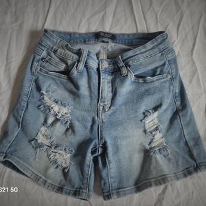 Denim Blue Distressed Women Shorts